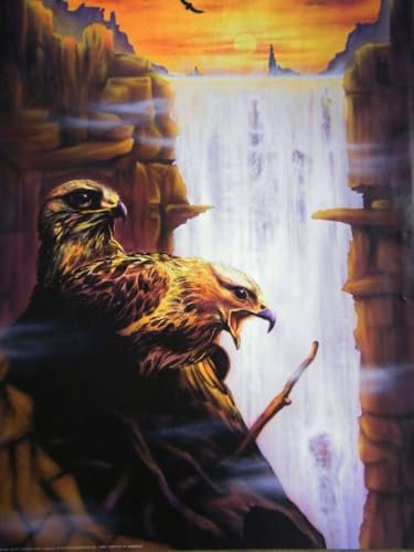 PSYWORK Schwarzlicht Poster | Flying High | 64x90cm | ungerahmt | Kunstdruck | Fantasy | Wandbild | Wandposter | Adler | Greifvogel