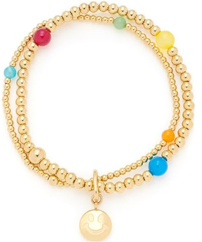 JEWELS BY LEONARDO Armband Clip & Mix Smile • elastische Arm-Kette ausgoldfarbenem Edelstahl • doppelreihig aufgefädelte Perlen durchbrochen von bunten Achat-Perlen • 19,5 cm Länge • Damen • 023750