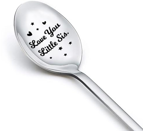 Little Sister Gift Spoon for Women Birthday Gifts from Big Sister Brother Engraved Coffee Teaspoons for Tea Lovers lil Sis I Love You Gradutaion Gifts for Teen Girls Little Sis Spoon