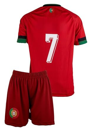 Amdrabola Portugal #7 Kinder Trikot für Kinder,2024 Fußball-Trainingstrikots für Jungen,mit Shorts (Rot,176)
