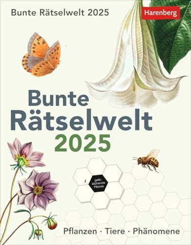 Bunte Rätselwelt - Kalender 2025 - Harenberg-Verlag - Wissenkalender - Tagesabreißkalender mit abwechslungsreichen Quizfragen zu Flora und Fauna - 12,5 cm x 16 cm