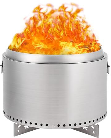 GarveeLife 20,5 Zoll tragbare rauchfreie Feuerstelle mit Ständer, Griff-Design, Edelstahlofen, Holzverbrennung, abnehmbare Aschekanne, für Camping, Garten, Hinterhof