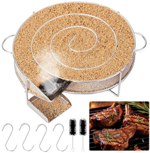 Générateur de Fumée Froide, Générateur de Fumée Rond avec 2 Brosse et 4 Crochet, Générateur de Fumée Froide de Acier Inoxydable, Serpentin Fumoir à Froid pour Fumoirs, Barbecues, Fumeurs, Grils