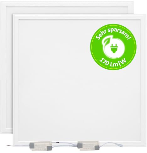 2x LED Deckenleuchte 62x62 25W 4000K 4250lm 170lm/W LED Panel kein Flimmern Energieeffizient Sehr Hell Deckenbeleuchtung Rasterdecke Einbauleuchten (Neutralweiß (4000K) ohne Aufbaurahmen)