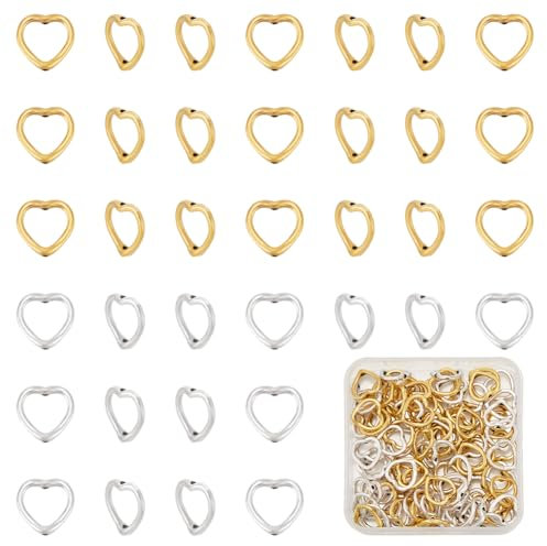 UNICRAFTALE About 100Pcs 2 Colors 2 Sizes Heart Bead Frame Hollow Heart Beads Antique Silver Heart Beads Loose Beads Heart Charm Gift for Valentine's Day Birthday Christmas Pendants Decoration