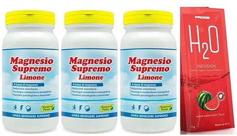 Natural Point - Magnesio Supremo Limone 150 gr (3 confezioni) + H2O Omaggio - rigenerante, anti stress, contro fatica e stanchezza- Senza Glutine, Senza Lattosio