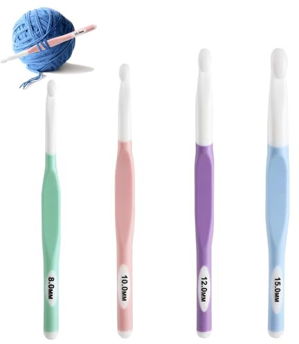 Crochet Hook Set 4PCS Crochet Hooks 8mm-15mm Ergonomic Crochet Hooks Toolsmulticolor Large Crochet Hook Rubber Handle Crochet Needles for Knitting Shawl Scarf Socks Carpet Bags Hats