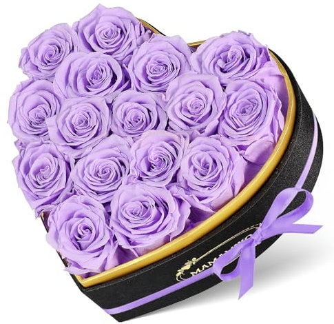 16 Ewige Rosen in Herzform Box - Infinity Lila Rose, Konservierte Echt Blume Rose Geschenk, Valentinstag Jahrestag Geschenk für Sie, Geburtstag Muttertagsgeschenk für Frauen Mama Freundin Oma