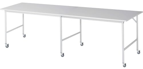 kaiserkraft | Arbeitstisch | fahrbar | Melaminplatte | Stärke 22 mm | 30 x 30 mm | BxTxH 3000 x 1000 x 900 mm