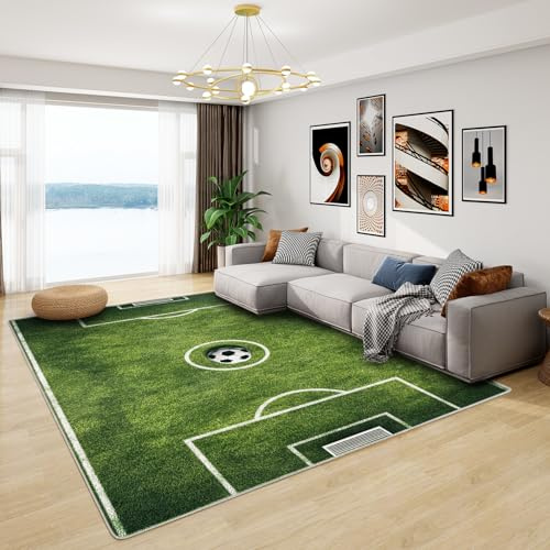 Fußballfeld Teppich - Teppich Wohnzimmer Schlafzimmer Fußballplatz, Kleiner Teppich Fußball Jungen, Weich Kurzflor & Waschbar & rutschfest Fussmatte Innen, Kinderteppich 40x60 cm