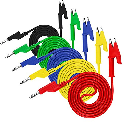 Swiixxer 5 PièCes 4Mm MultimèTre Fiche Banane à Pinces Crocodile de Test pour Fils de Test éLectrique et Câble Pince Crocodile