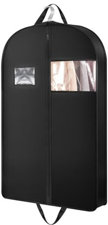 Kleidersack, Anzugtasche für Reisen Aufbewahrung Kleiderhülle, Schwarz Kleiderhülle mit reißverschluss Taschen 110 x 60 cm, Atmungsaktive Kleidersäcke für Sakkos Hemden Abendkleider