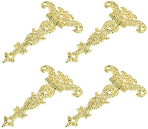 Cjueiom 4Pcs T Hinges Heavy Duty, 3 Inch Gold Gate Hinges, Fancy Door Hardware for Wood Barn, Shed, Cabinet, Fence