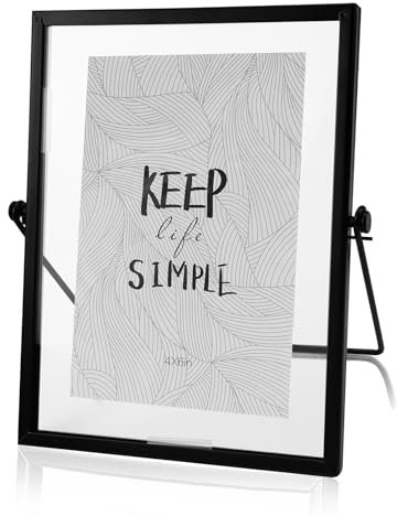 WPPQWP Metall Desktop Fotorahmen, Bilderrahmen Durchsichtig Doppelglas Schwarz 15 x 20 cm(A5), bilderrahmen stehend für Fotos, Pflanzenexemplen Tischdisplay, Gepresste Blumen(Schwarz, 15 x 20)