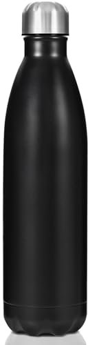 HPLIMEOR Gourde Isotherme en Acier Inoxydable 750ml - Bouteille d'Eau Réutilisable Double Paroi [24h Froid/12h Chaud] - Sans BPA & Étanche Anti-Fuite, Thermos Métallique pour Sport, Gym, École(Noir)
