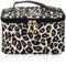 Trousse de Maquillage Grande Capacité Léopard, Trousse de Toilette Voyage Petit Format pour Femme et Fille, Cosmétiques à Glissière Portable Pochette Maquillage Organiseur, 21x14x12 cm