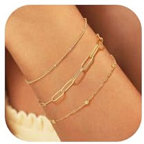 RMMD Armband Gold Damen - 3 Stück Armband Damen Gold Schmuck Armkette Wasserfester Schmuck Set Personalisiert Armbänder Goldschmuck Geschenke für Frauen Mädchen