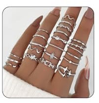 FloralGrace 22 Stück Silber Ring Set für Frauen, Wasserfeste Ringe Silber Vergoldete Stapelbare Statement Ringe,Finger Stapelbare Ring, Schicke Silver Rings