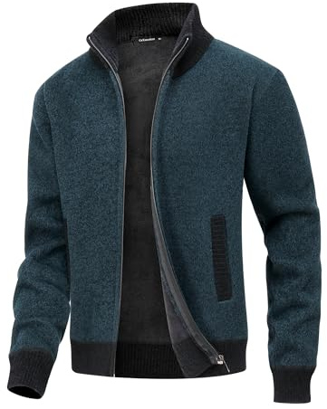 CoXuantion Uomo Cardigan con Zip Invernale Imbottito Maglione Stand Collare Caldo Felpa Casual Leggero Maglioni Giacca Maglieria Spessa Manica Lunga L,Blu