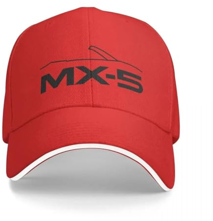 HONGYANFA Baseball Cap mit Auto-Logo für Mazda MX-5, Baumwoll-Mütze Verstellbar für Damen & Herren Baseballkappe mit Autologo,Red