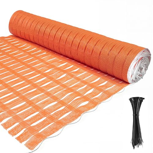 mychoiii Orange Safety Fence 4x100 ft, Construction Barrier Fence with Built-in Top Rope & 50 Zip Ties, Woven HDPE Temporary Mesh Fencing for Snow Fence, Driveway Marking, Road Warning, Crowd Control