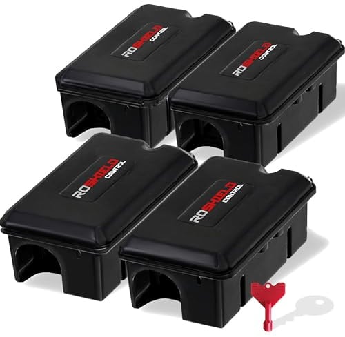 Roshield – Set di 4 stazioni esca a prova di manomissione per ratti e topi – compatibili con trappole ed esche (esca non inclusa) – per uso interno ed esterno
