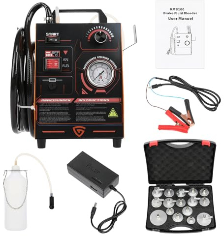 GEARMONSTER KFZ Bremsenentlüftungsgerät 220V Auto-Bremsenentlüfter mit Drucküberwachung Elektrisch Bremsenentlüftungsset Bremsflüssigkeitswechsel-Set, 0.5~2.5Bar Einstellbarer Druck
