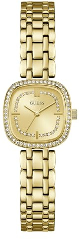 Guess Hazel, Damen Armbanduhr, Quarz Analog, Edelstahl, 25mm, Silikonarmband, Gold, 5 bar, Zifferblattfarbe: Champagner, GW1018L2