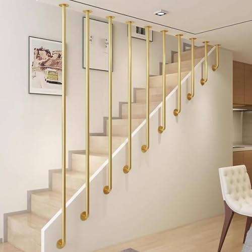 ZIUSFAC Treppengeländer Innen Modern Geländer Treppe L-förmige Treppenhandlauf Metall Handlauf Treppe Handgeländer Für Veranda Dachboden(Gold,70CM/2.3ft)