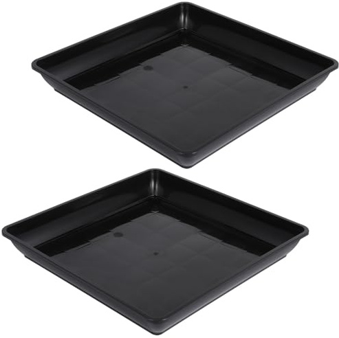 ibasenice Soucoupe Pot Fleur Carrée en Plastique PP Noir, Plateau de Drainage pour Pot de Fleurs, Résistant la Déformation, Lot de 2 pour Jardin et Extérieur