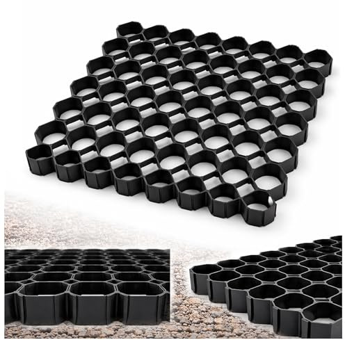 DECCART Geogitter Befahrbare Rasengitterplatten 50 x 50 x 4 cm | Rasengitter Kunststoff Befahrbar Rasenschutzgitter Ohne Unterbau Kiesgitter Garten Gitter Parkplatz Gartenweg und