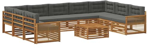 vidaXL Outdoor-Sofagarnitur mit Kissen 10 pcs Natur und Anthrazit, Gartenmöbel Set, modernes Sofa für den Außenbereich, Lounge ganz entspannt, Terrasse, Patio