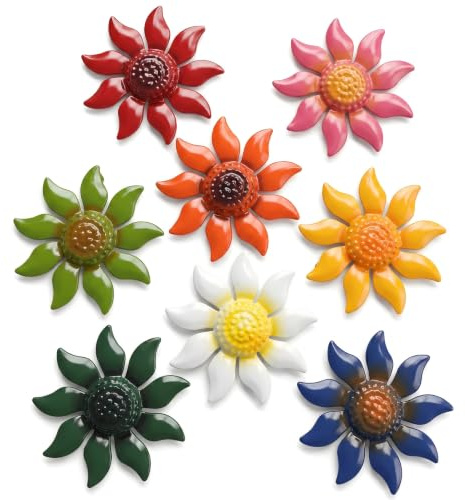 8 Pcs Colorful Metal Sunflower Wall Decor Set, 8 Color Simulation Flower | Hanging Ornaments for Patio Balcony and Garden Decorations, Garden Wall Art Metal Wall Art for Outdoor Fence Yard Decoration