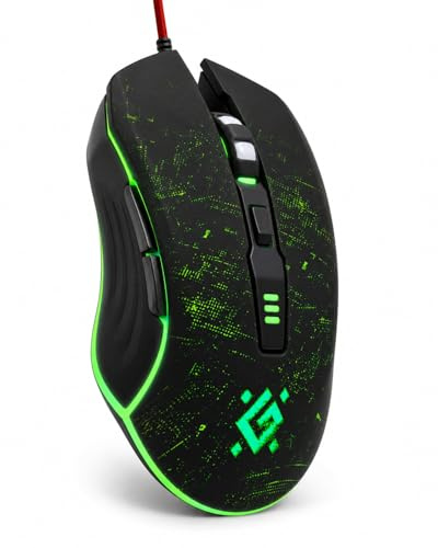 Defender Draglen GM-907 Gaming Maus - Ergonomische, Kabelgebundene PC Maus mit Seitentasten, 7200 DPI Sensor, 6 DPI-Einstellungen, RGB-Beleuchtung, 5 programmierbare Tasten, USB, PC/Mac, Schwarz