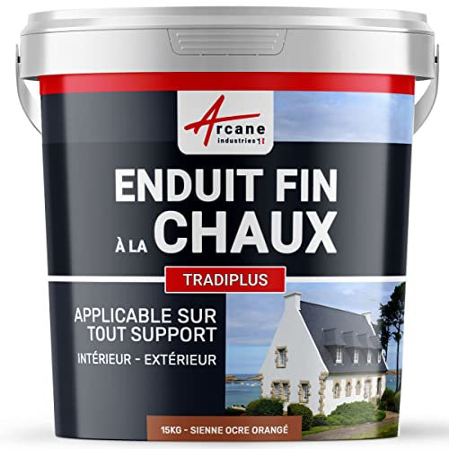 Enduit fin à la chaux, décoration, intérieure, extérieur, maison : Tradiplus - 15 kg (jusqu'à 14 m²) Sienne - Ocre Orangé - ARCANE INDUSTRIES