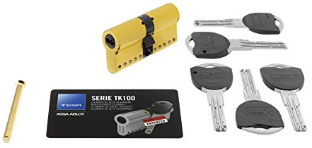 TESA ASSA ABLOY Hochsicherheitszylinder TK100, 40 x 60 mm, messingfarben, Schluessel/Schluessel, inklusive 5 Schluessel, Fuer Eingangstueren