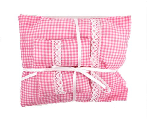Puppenhaus Pink Gingham Doppel Bettwäsche Set 1:12 Schlafzimmer Zubehör