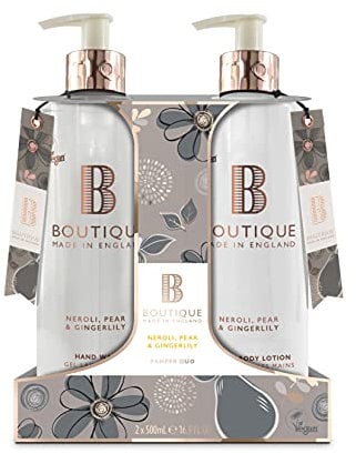 Boutique Neroli, Pear & Gingerlily Fragrance Hand Duo Set 1 x Hand Wash, 1 x Hand & Body Lotion 500ml - Balancing and Calming Essential Oils - Vegan - Made In England