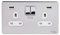 Schneider Electric Ultimate Screwless Flat Plate - Switched Double Power Socket, Double Pole, 13A, with USB Charging Ports, GGBGU3424DWPC, Polished Chrome with White Insert