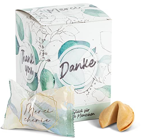FOOD crew 10 Glückskekse Danke – Dankeschön Geschenke klein Einzeln verpackt in Box – Dankeschön Hochzeit - Made in Germany – Danke Geschenk - Gastgeschenke Geburtstag