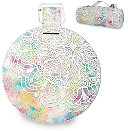ALAZA Runde wasserdichte Picknickdecke, Regenbogen-Mandala, böhmische Blume, tragbar, faltbar, für den Innenbereich, für Reisen, Wandern, Camping, Park, 148 cm
