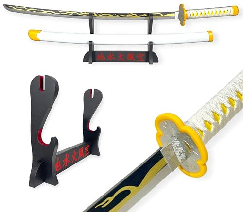 Katana Demon Slayer Zenitsu Agatsuma - Epée Lame Bois - Support Japonais Inclus