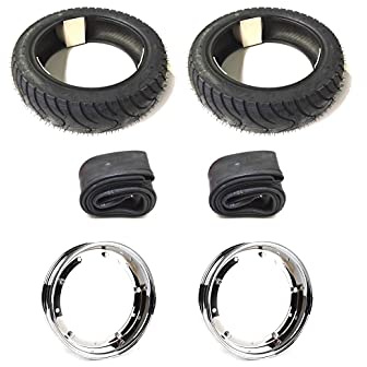 Streetparts24 2X Reifen 100/90-10 Felgen Chrom Satz passend für Vespa Piaggio APE 50 TM, Cosa 200 – Sommerreifen Komplettsatz inkl. Reifen, Felgen & Schlauch