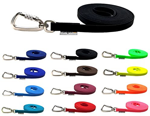 Schleppleine Biothane Hundeleine große Hunde 1m / 2m / 3m / 5m / 10m / 15m Sicherheitshaken (15m OHNE Handschlaufe, Schwarz)