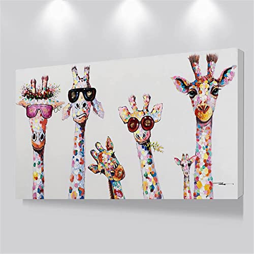 LLNN Neugierige Giraffenfamilie Leinwand Wandkunst Bilder -Canvas Druck Wandkunst Wanddekor Malerei für Wohnzimmer 80x160cm mit Rahmen