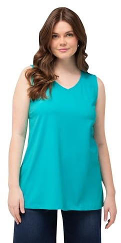 Ulla Popken Damen große Größen Übergrößen Plus Size Top, A-Linie, V-Ausschnitt, ärmellos tiefes Aqua 50+ 807291740-50+