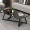 Yclty Mesa de Centro de Vidrio para Sala De Estar, Mesa de Mármol de Imitación, Mesa de Centro de Sofá Rectangular para Comedor/té con Marco de Metal Negro, para Apartamento, Espacio Pequeño