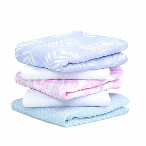 aden + anais Musy Quadrate - Jungfrau, Pack von 5 | Großer 100% Baumwoll -Musselin -Stoff | Soft & Leichtes Unisex Baby Essentials | Tücher für Neugeborene Mädchen & Jungen | Ideale Babygeschenke
