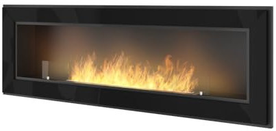 SOLOLED Chimenea de bioetanol empotrada en la pared con cristal protector incluido marco de la biochimenea de acero (negro mate, 150 cm)