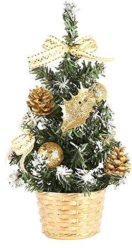 Allegorly Mini Weihnachtsbaum Kleiner Weihnachtsbaum Tisch Weihnachtsbaum klein künstlich geschmückt für Weihnachten Deko für Weihnachten 20cm (Gold, Einheitsgröße)